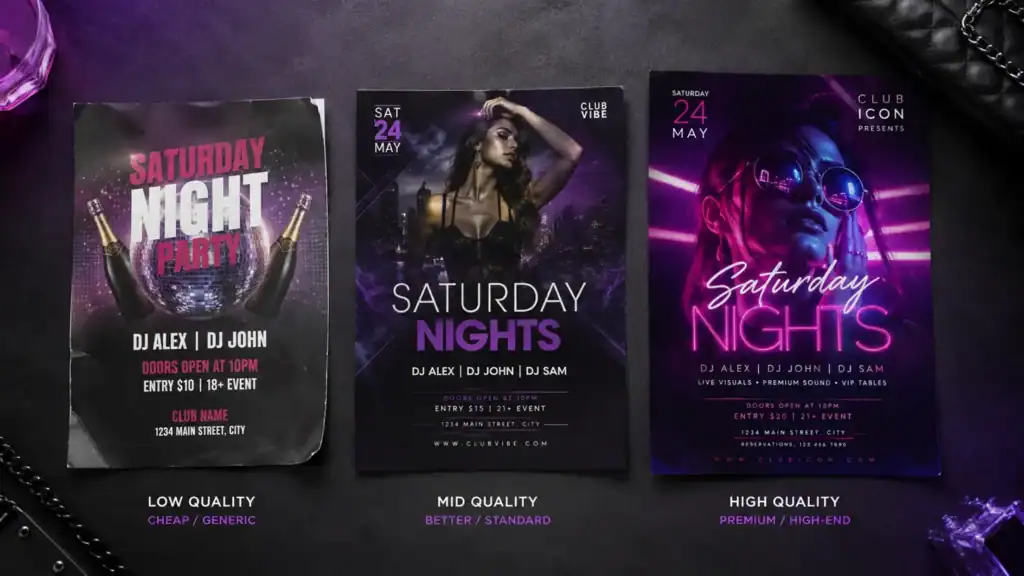 Club flyer design cost comparison - budget vs premium vs subscription