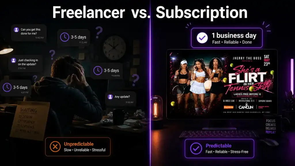 Graphic design subscription vs freelancer for event promoters — cost and turnaround comparison